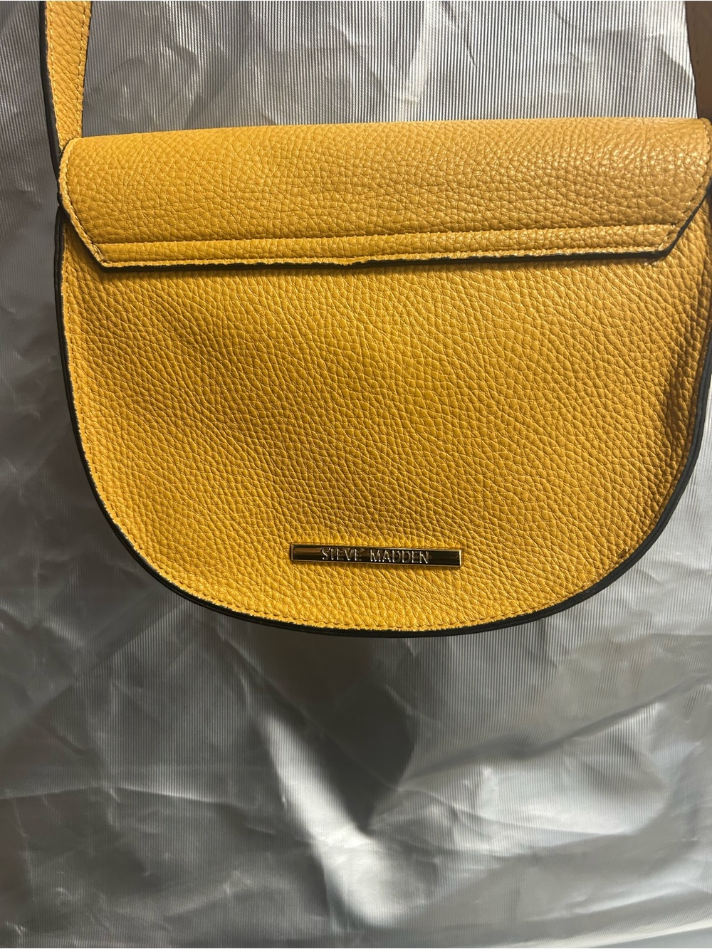 Steve Madden Yellow Pebbled Saddle Crossbody Bag